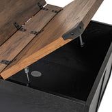 Wyatt 35.75" Farmhouse Storage Coffee Table with Hinged Lift Top, Large Coffee Table with Hidden Storage, Two Tone Finish, Black/Rustic Oak