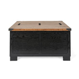 Wyatt 35.75" Farmhouse Storage Coffee Table with Hinged Lift Top, Large Coffee Table with Hidden Storage, Two Tone Finish, Black/Rustic Oak