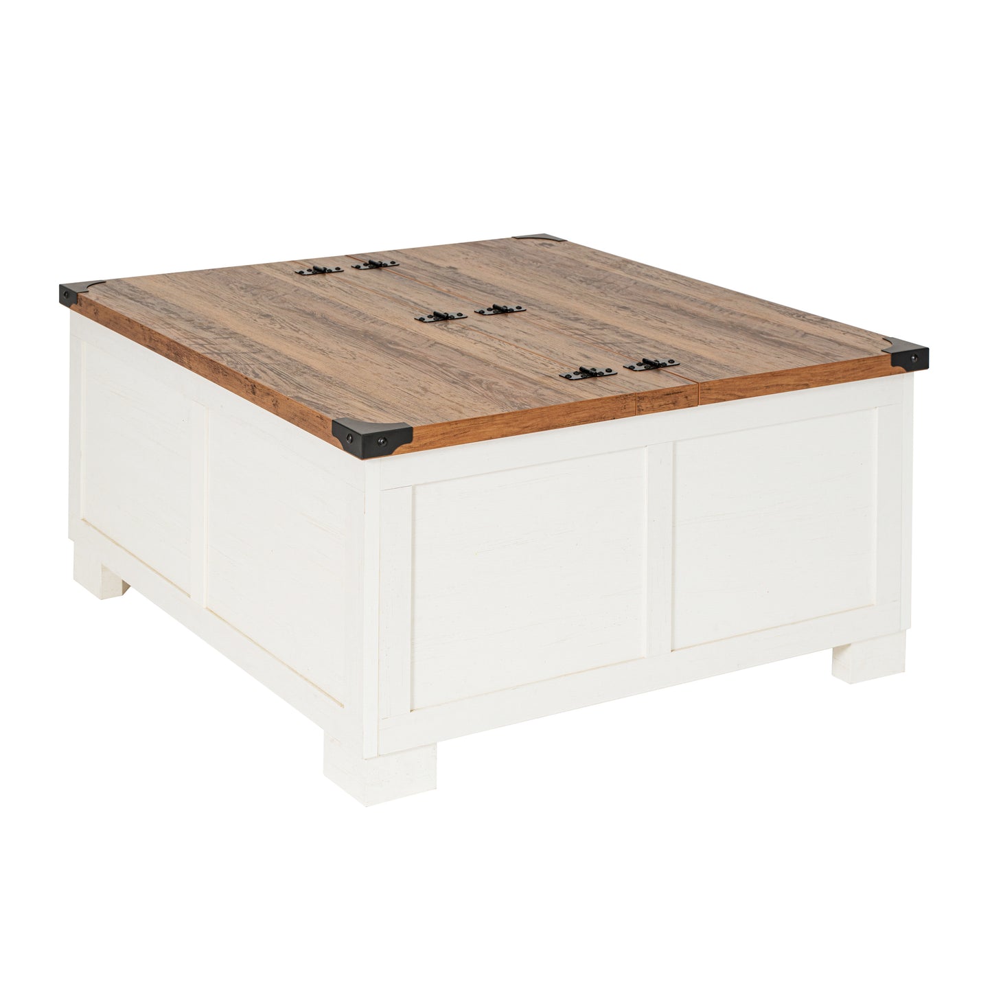 Wyatt 35.75" Farmhouse Storage Coffee Table with Hinged Lift Top, Large Coffee Table with Hidden Storage, Two Tone Finish, White/Rustic Oak