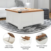 Wyatt 35.75" Farmhouse Storage Coffee Table with Hinged Lift Top, Large Coffee Table with Hidden Storage, Two Tone Finish, White/Rustic Oak