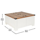 Wyatt 35.75" Farmhouse Storage Coffee Table with Hinged Lift Top, Large Coffee Table with Hidden Storage, Two Tone Finish, White/Rustic Oak