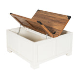 Wyatt 35.75" Farmhouse Storage Coffee Table with Hinged Lift Top, Large Coffee Table with Hidden Storage, Two Tone Finish, White/Rustic Oak