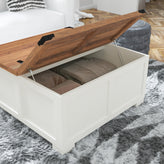 Wyatt 35.75" Farmhouse Storage Coffee Table with Hinged Lift Top, Large Coffee Table with Hidden Storage, Two Tone Finish, White/Rustic Oak