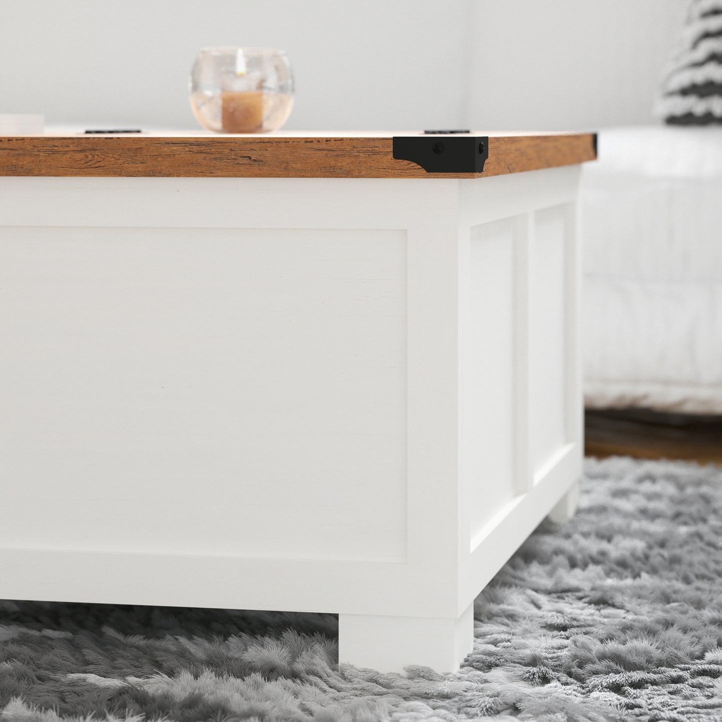 Wyatt 35.75" Farmhouse Storage Coffee Table with Hinged Lift Top, Large Coffee Table with Hidden Storage, Two Tone Finish, White/Rustic Oak