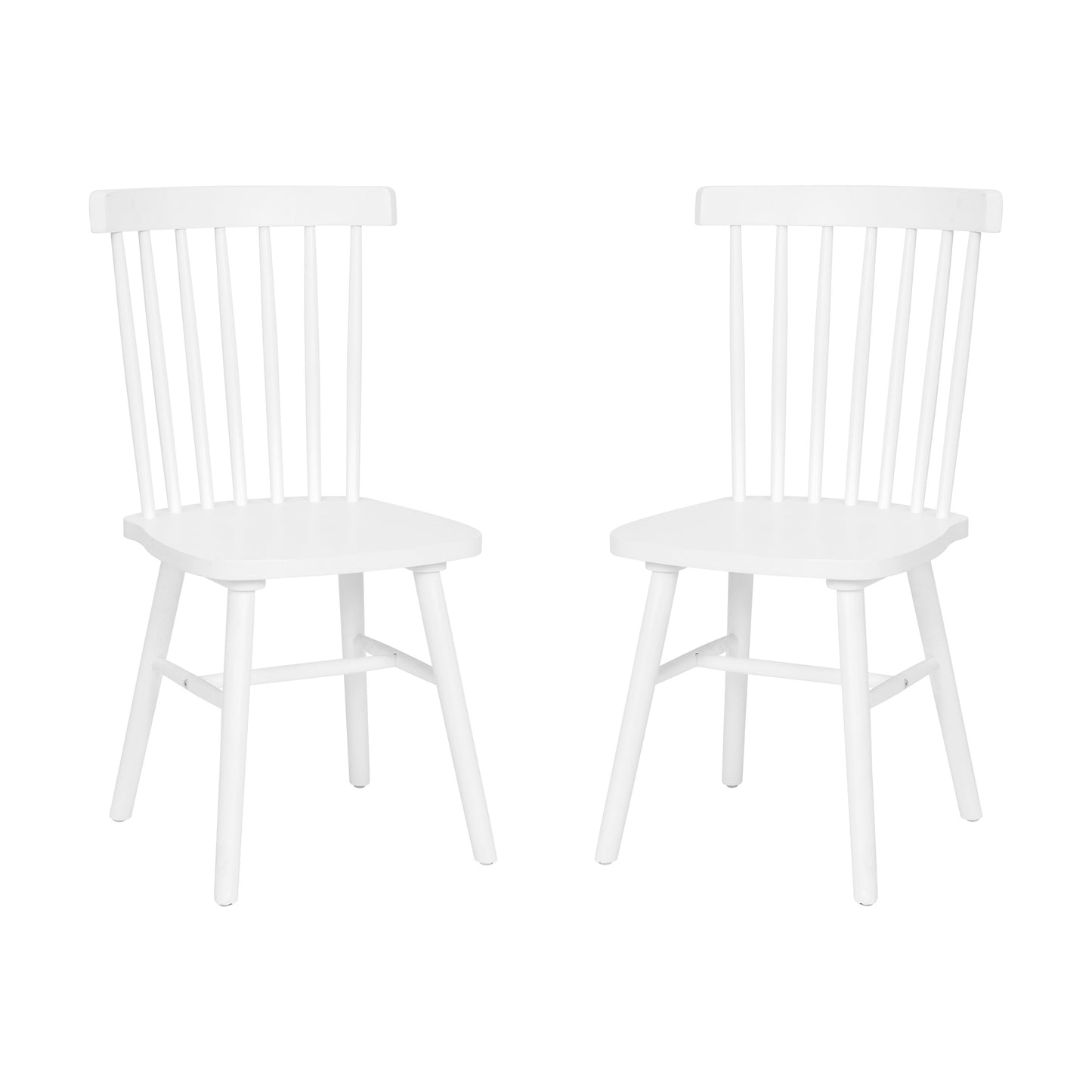 Ingrid Set of 2 Commercial Grade Windsor Dining Chairs, Solid Wood Armless Spindle Back Restaurant Dining Chairs in White