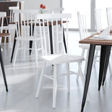 Ingrid Set of 2 Commercial Grade Windsor Dining Chairs, Solid Wood Armless Spindle Back Restaurant Dining Chairs in White