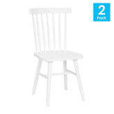 Ingrid Set of 2 Commercial Grade Windsor Dining Chairs, Solid Wood Armless Spindle Back Restaurant Dining Chairs in White