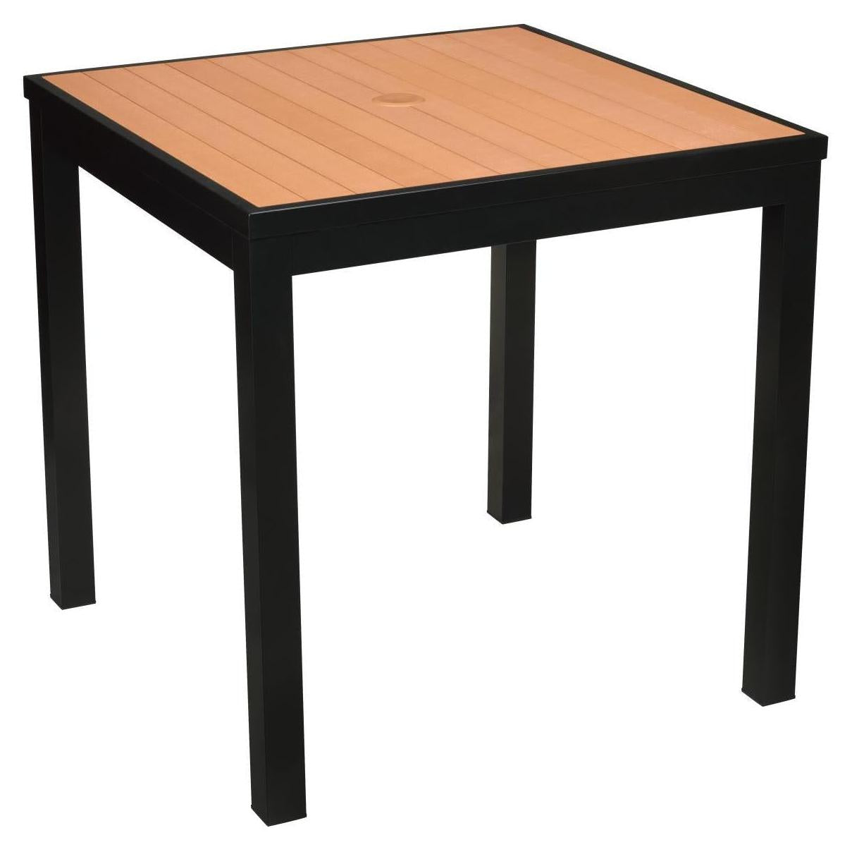 Aluminum Outdoor Table in Black Finish and Faux Teak19ba47a2f6f2a91e0d