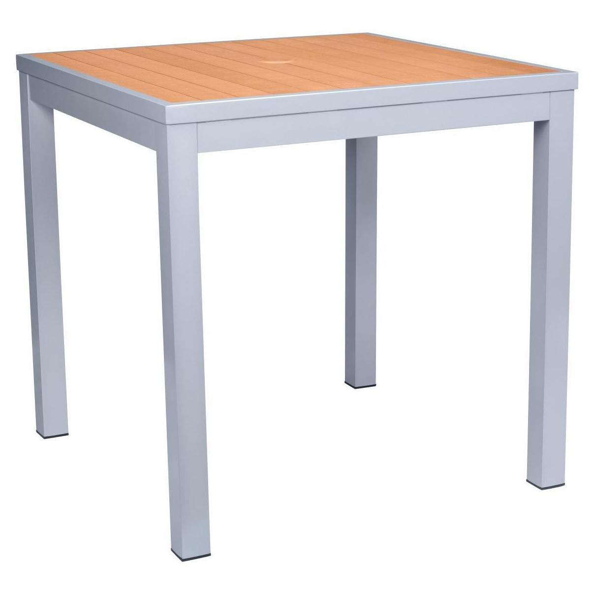 Aluminum Outdoor Table in Gray Finish and Faux Teak19ba47c95a23fa18c