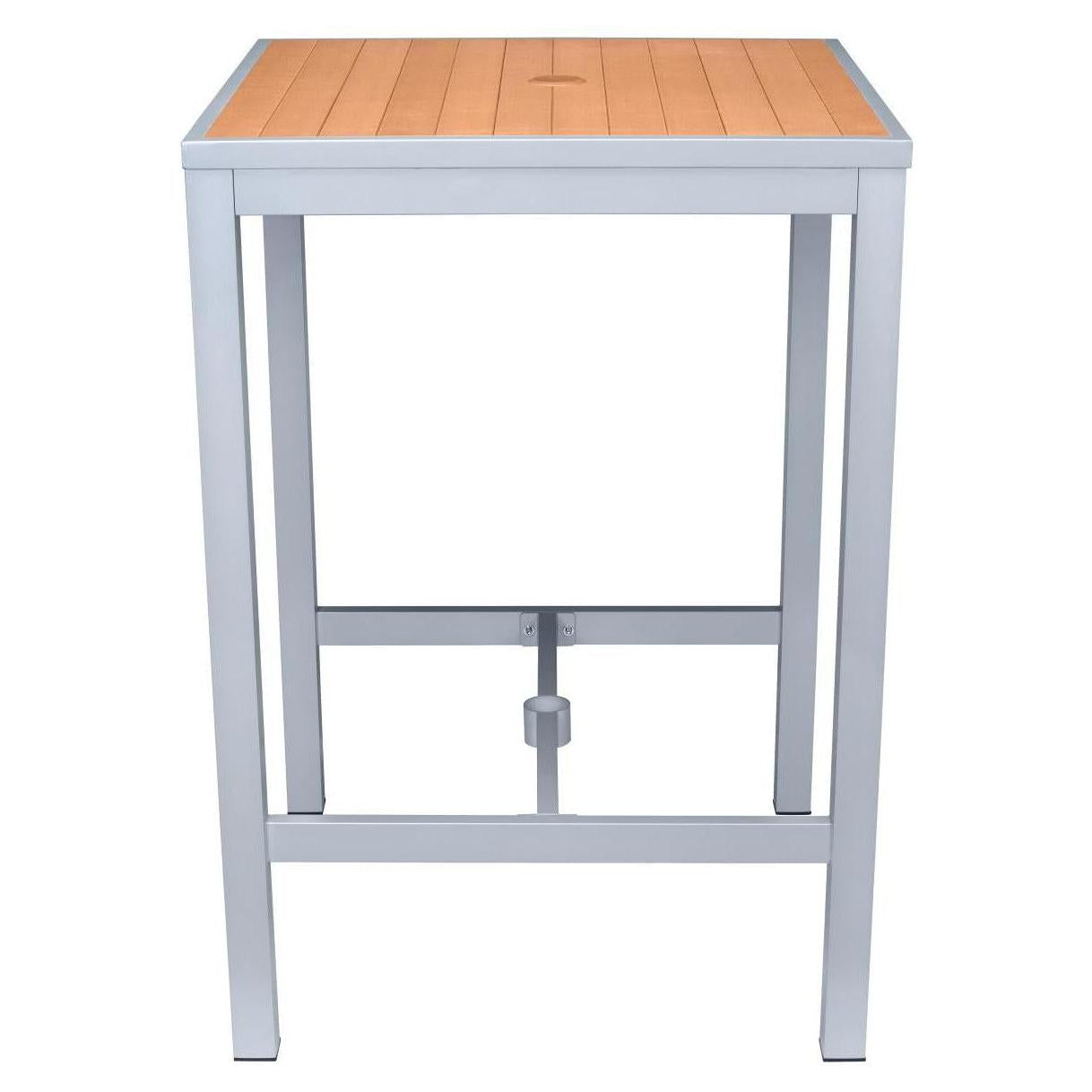 Aluminum Outdoor Bar Table in Gray Finish and Faux Teak19ba4703aa36694dbc