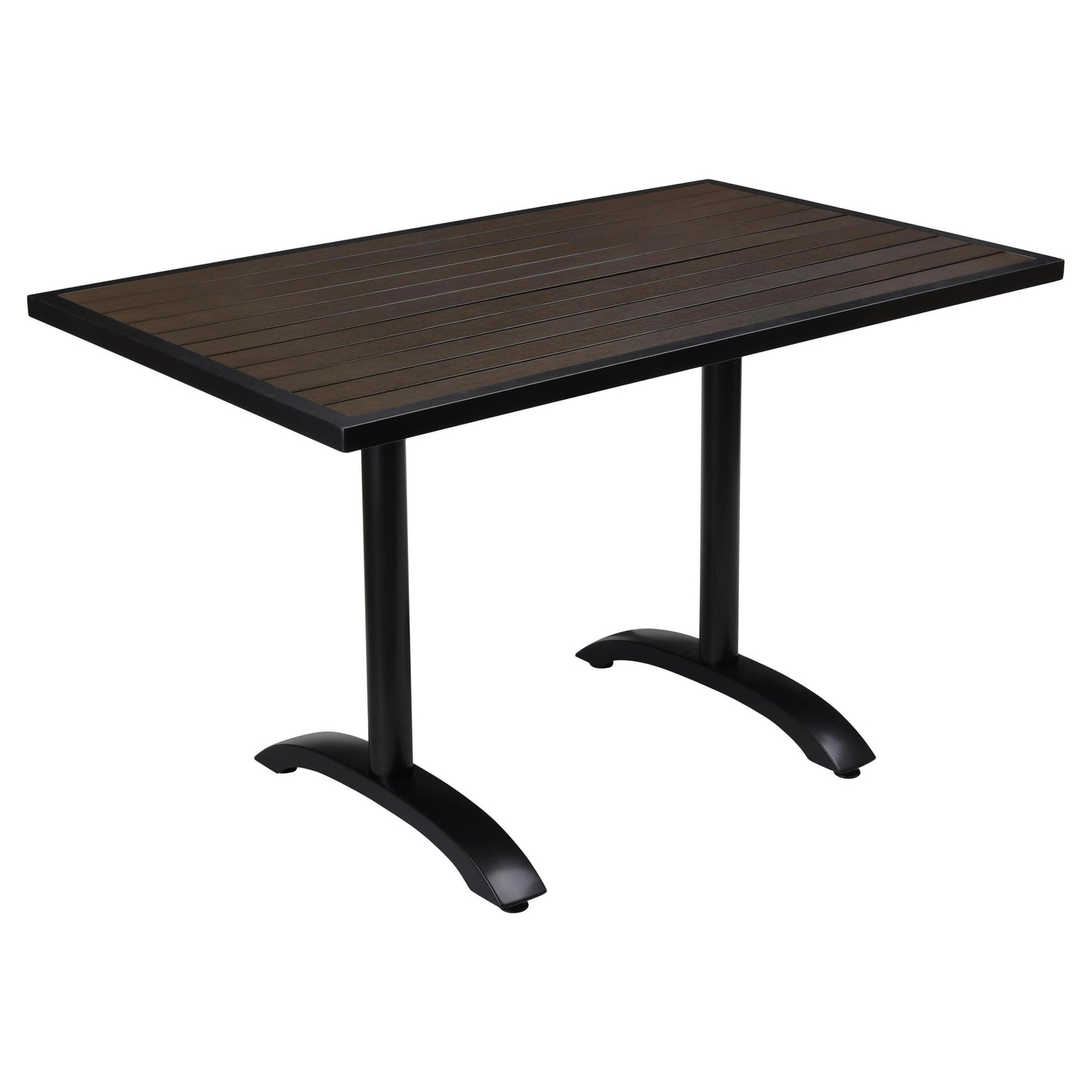 Black Aluminum Patio Table with Dark Walnut Faux Teak19b8024500f1c46f9a