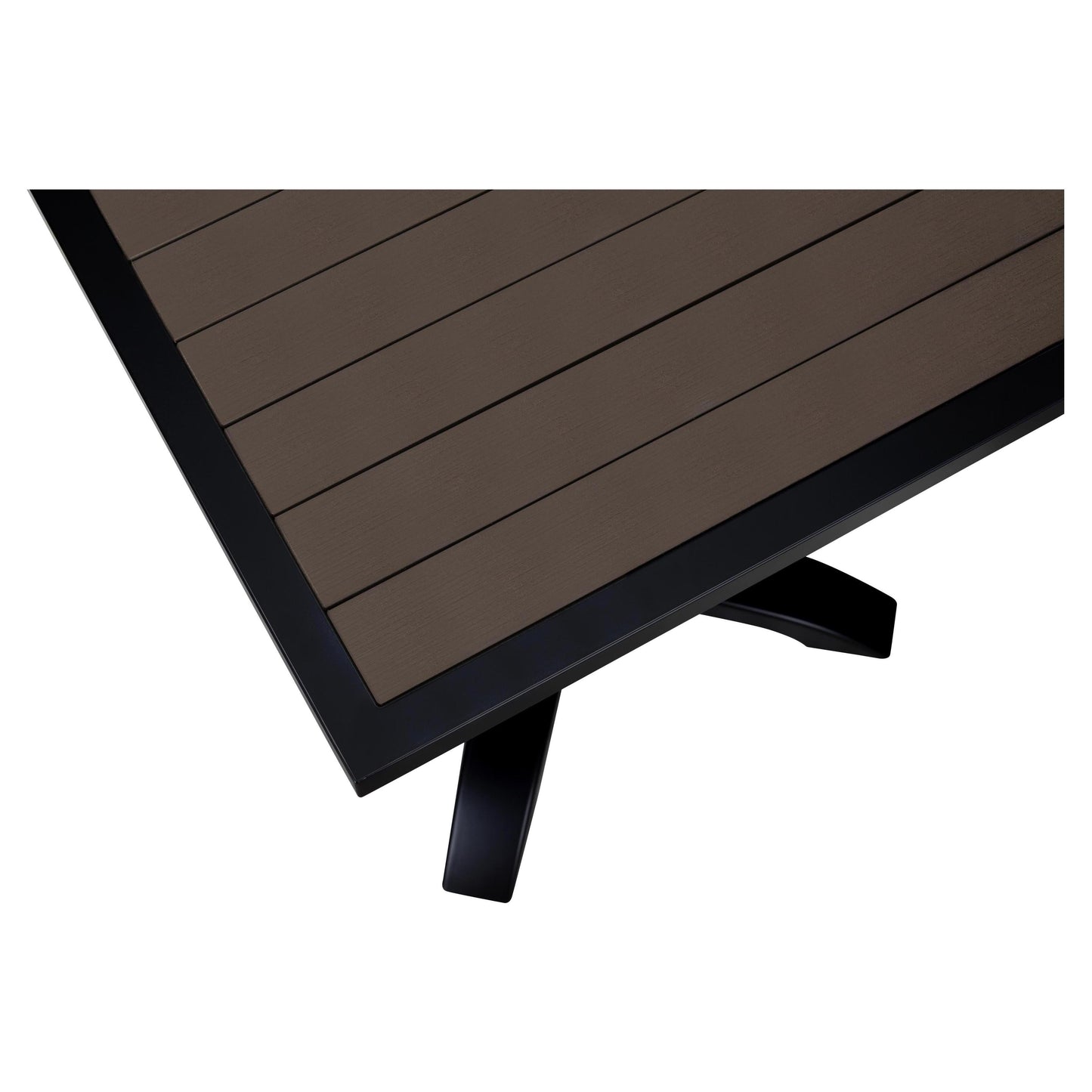 Black Aluminum Patio Table with Dark Walnut Faux Teak19b8024500f1627a5f