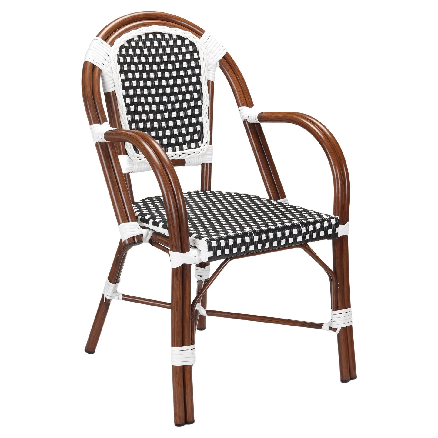 Aluminum Bamboo Patio Armchair With Black & White Rattan19b8f82739837cd882