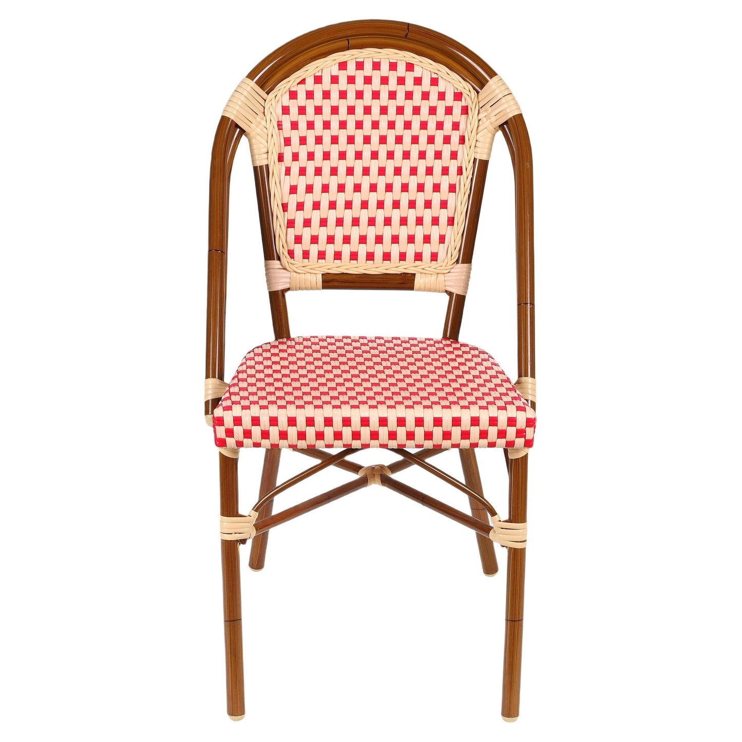 Aluminum Bamboo Patio Side Chair With Red and Cream Rattan19b8f78fae3484ec5