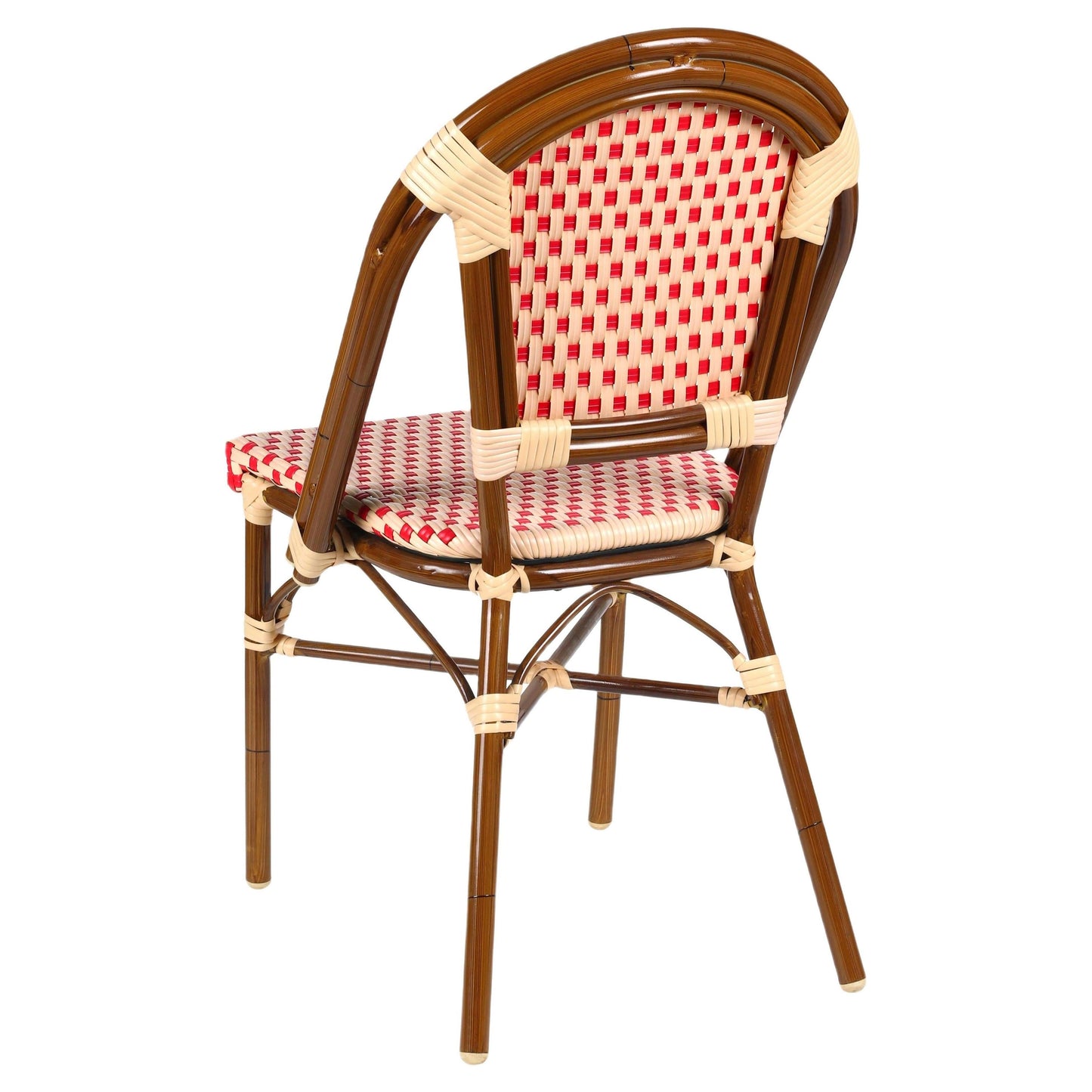 Aluminum Bamboo Patio Side Chair With Red and Cream Rattan19b8f78fae366c06e6