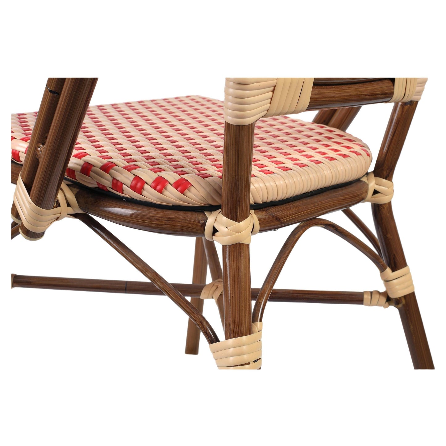 Aluminum Bamboo Patio Side Chair With Red and Cream Rattan19b8f78fae32fe2c34