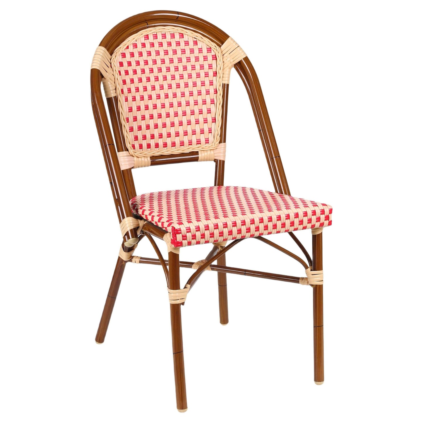 Aluminum Bamboo Patio Side Chair With Red and Cream Rattan19b8f78fae3f320b0