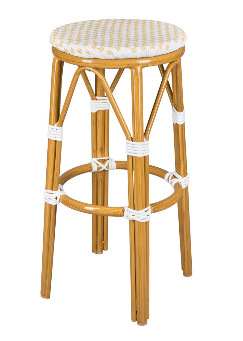White on Beige Medium Frame 30" Bar Height No Back Bistro Bar Stool