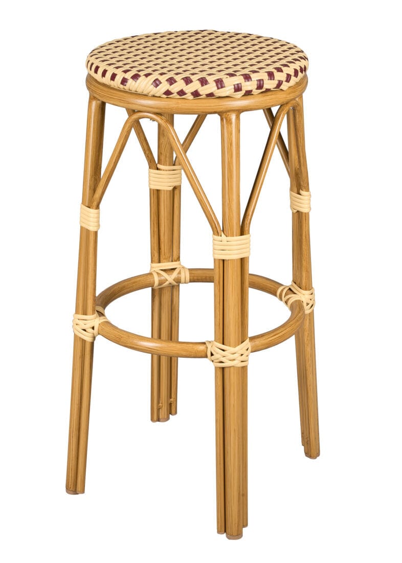 Beige and Maroon 30" Full Height No Back Bistro Barstool