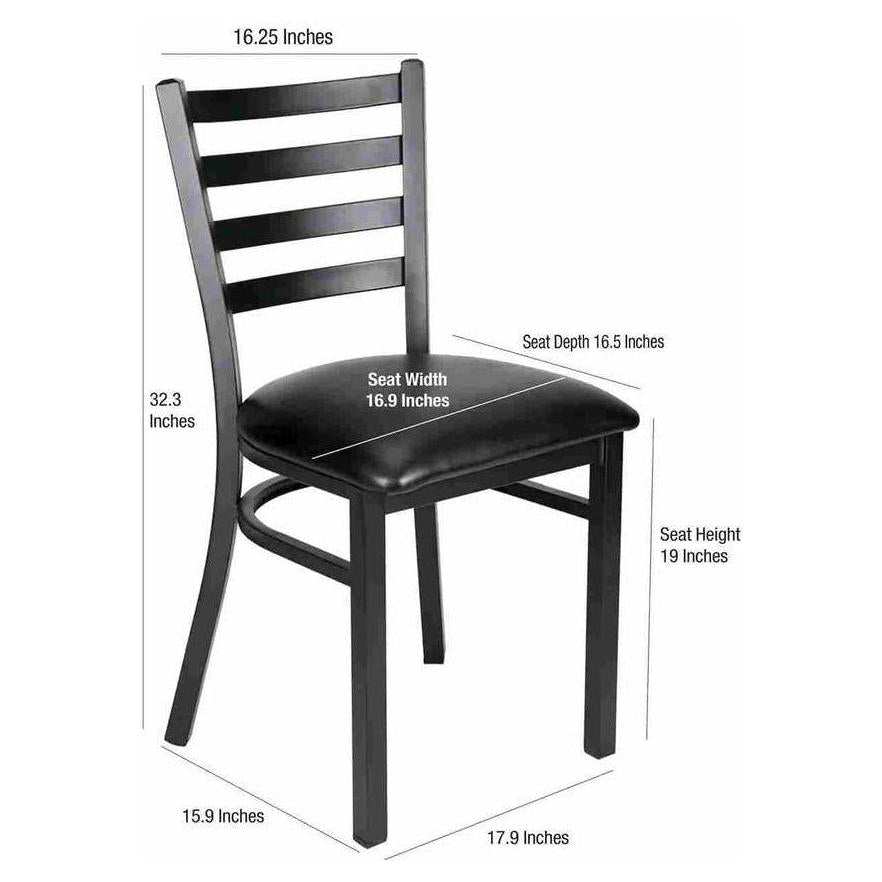 Ladder Back Restaurant Chair with Black Metal Frame and Black Vinyl Seat