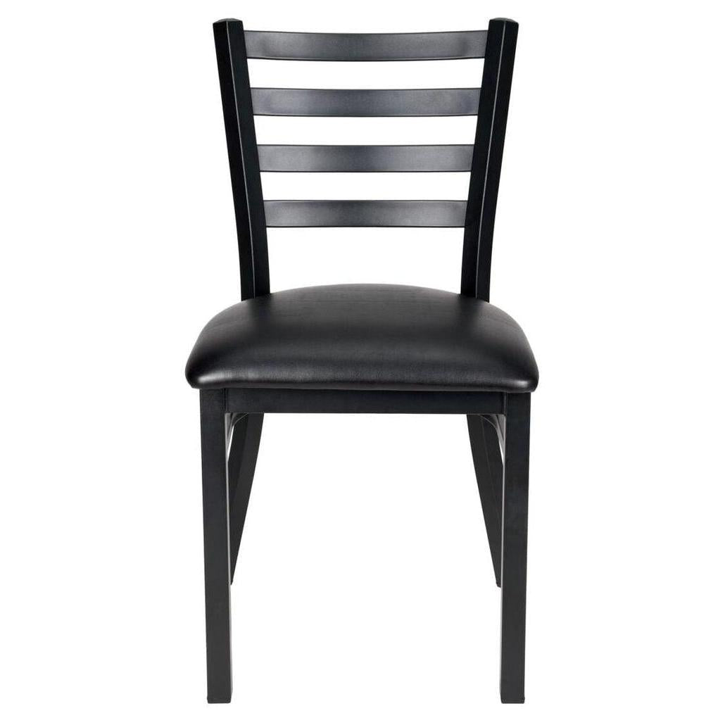 Ladder Back Restaurant Chair with Black Metal Frame and Black Vinyl Seat