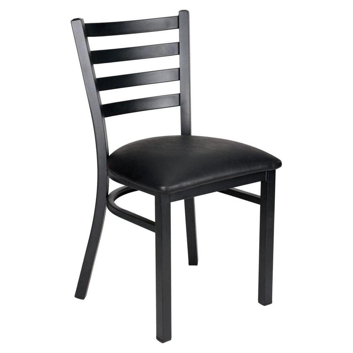 Ladder Back Restaurant Chair with Black Metal Frame and Black Vinyl Seat