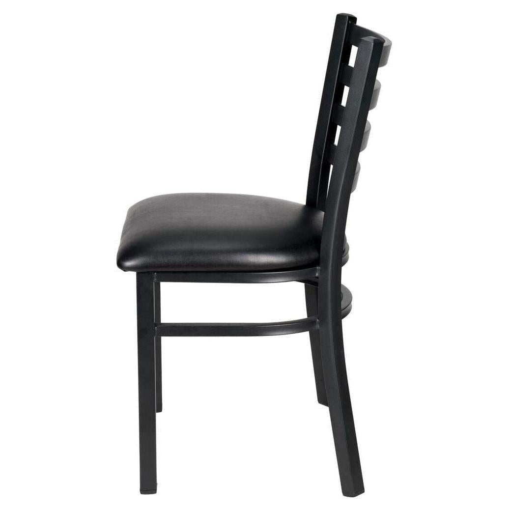 Ladder Back Restaurant Chair with Black Metal Frame and Black Vinyl Seat