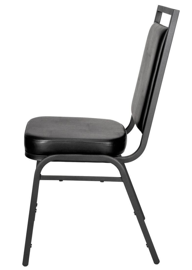 Black Vinyl on Black Steel Frame Square Back Banquet Chair