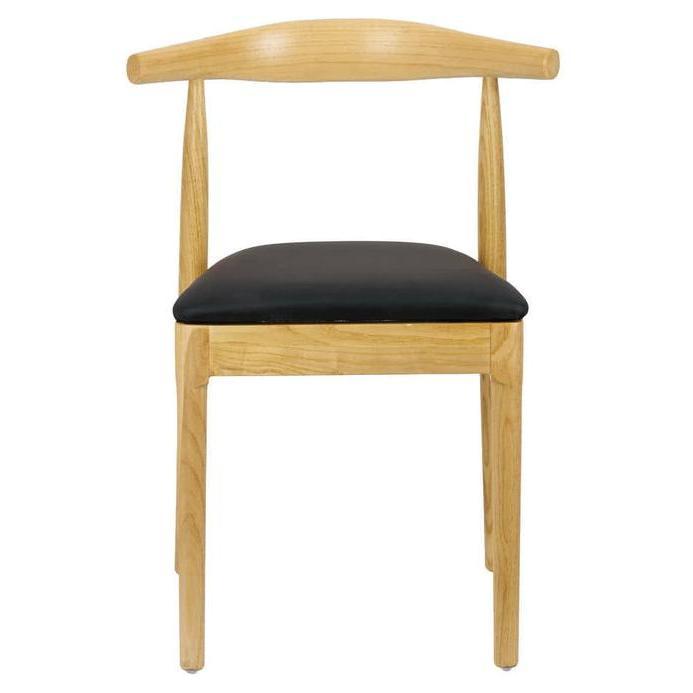 Natural Elbow Style Wood Chair with Black Vinyl Cushion