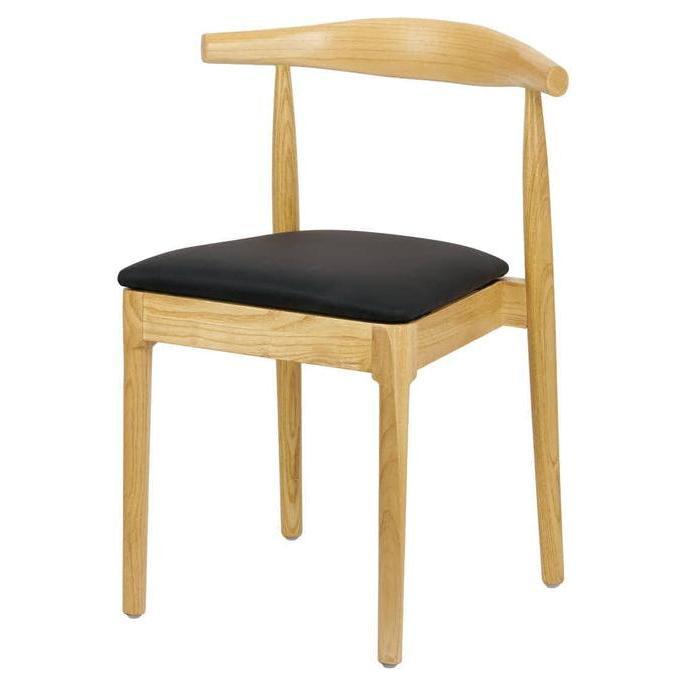 Natural Elbow Style Wood Chair with Black Vinyl Cushion