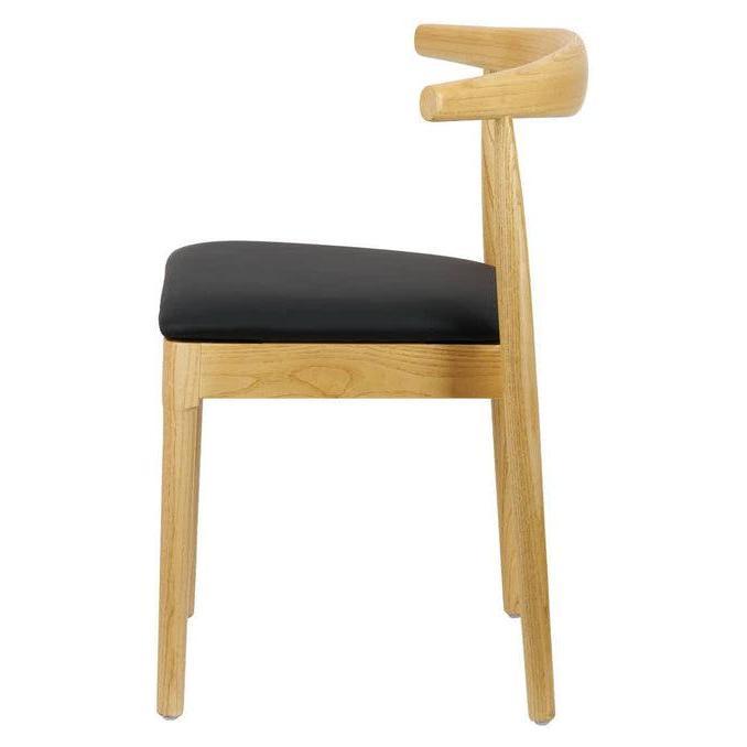 Natural Elbow Style Wood Chair with Black Vinyl Cushion