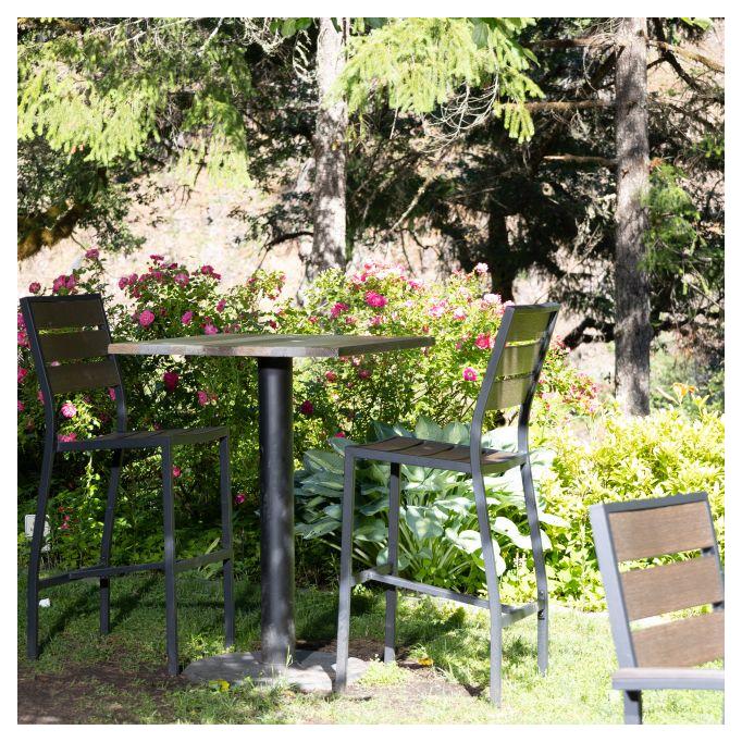 Black Aluminum Bar Stool with Dark Walnut Faux Teak