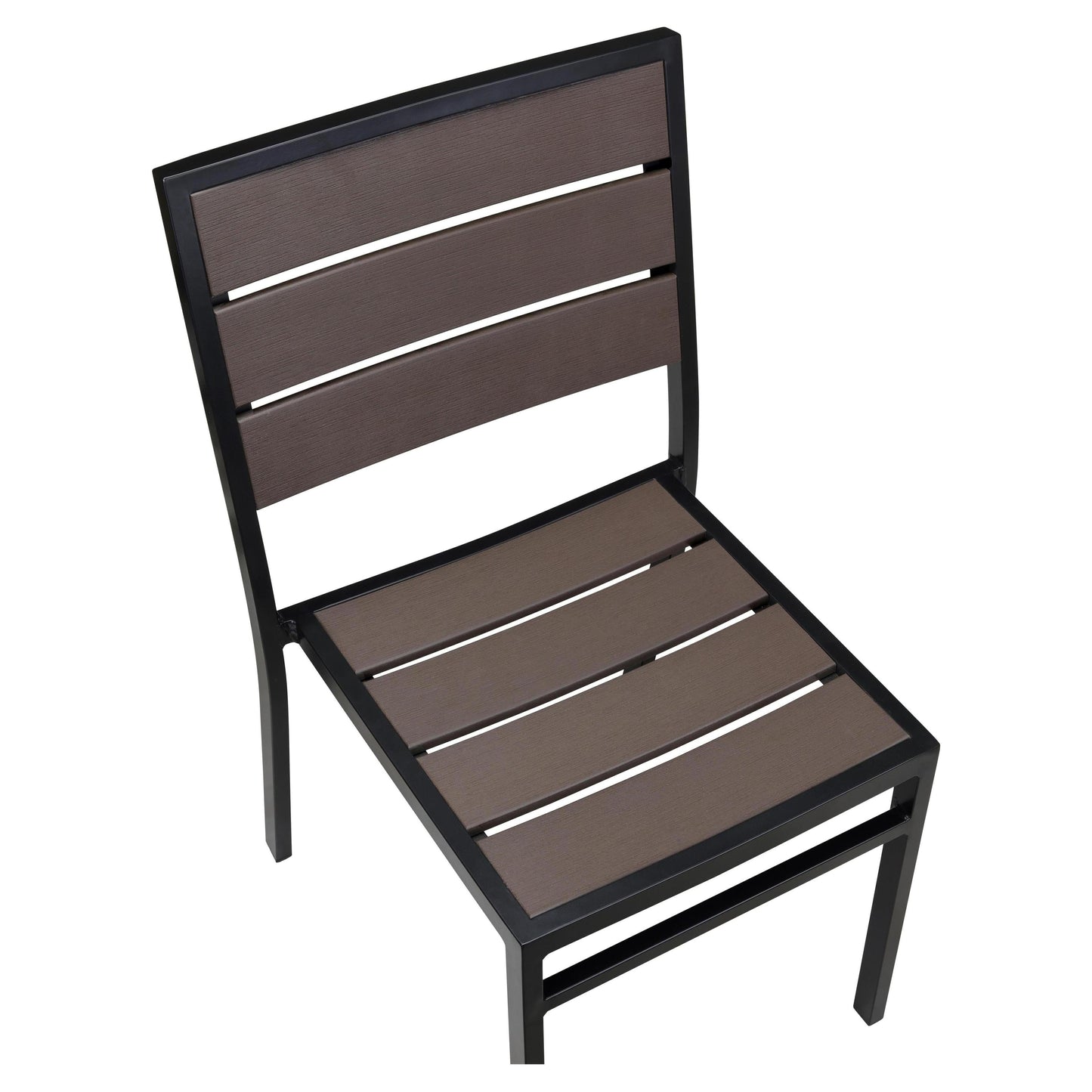 Metro Black Aluminum Side Chair with Dark Walnut Faux Teak19b9f4e0dbb64f530