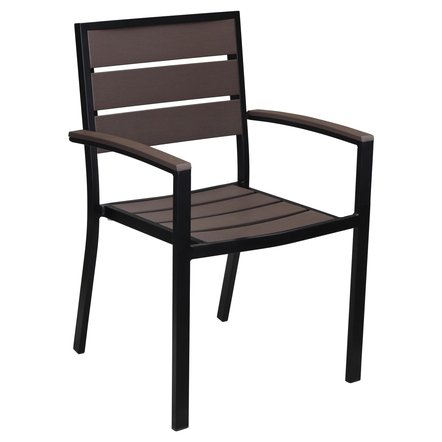 Metro Black Aluminum Arm Chair with Dark Walnut Faux Teak19b9f3db2d63beb736