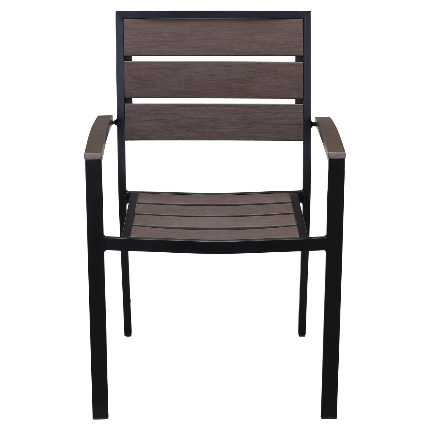 Metro Black Aluminum Arm Chair with Dark Walnut Faux Teak19b9f3db2d65427a73