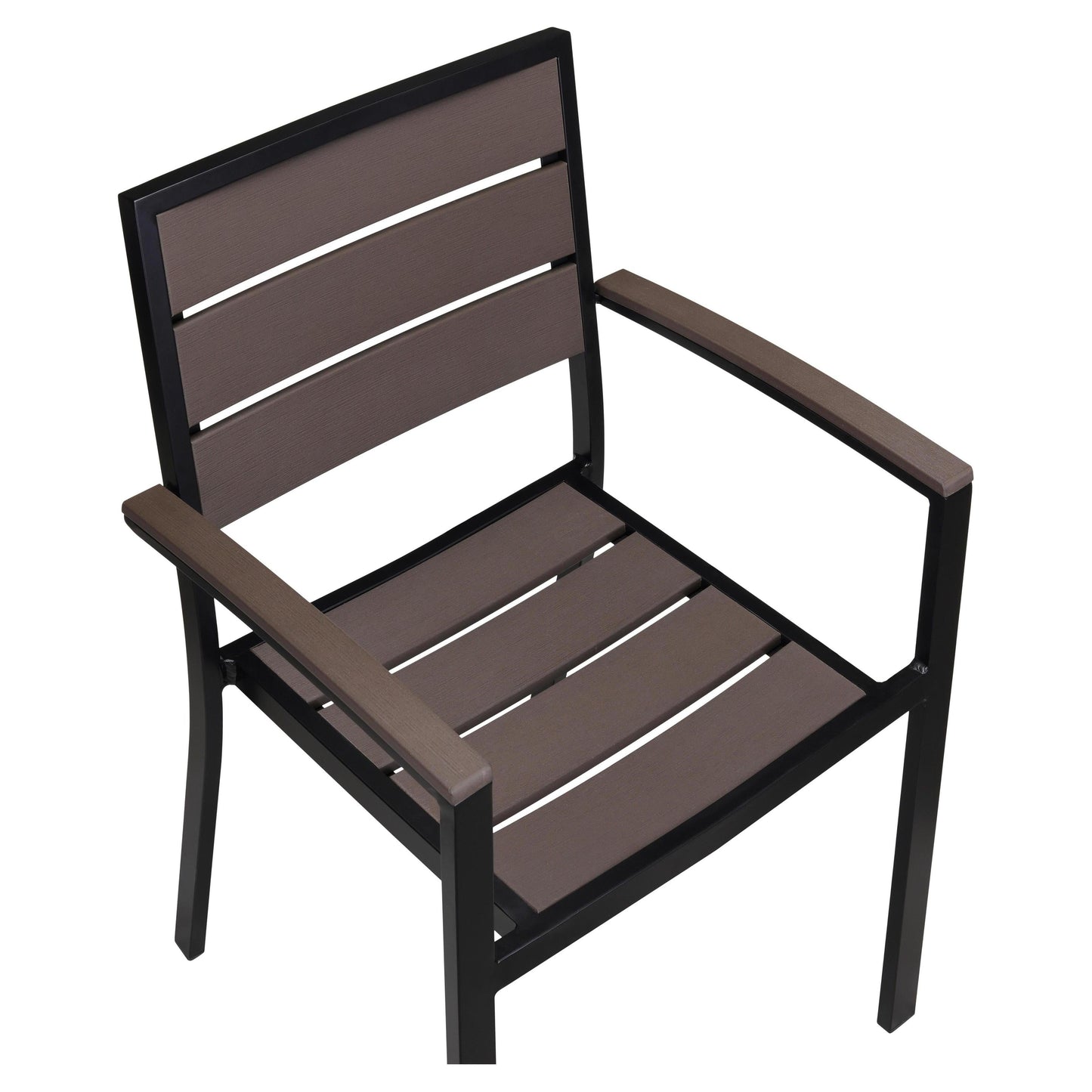 Metro Black Aluminum Arm Chair with Dark Walnut Faux Teak19b9f3db2d63922da1
