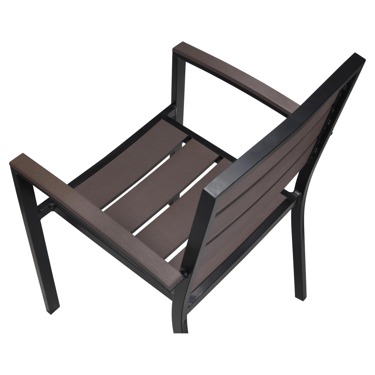 Metro Black Aluminum Arm Chair with Dark Walnut Faux Teak19b9f3db2d62307193