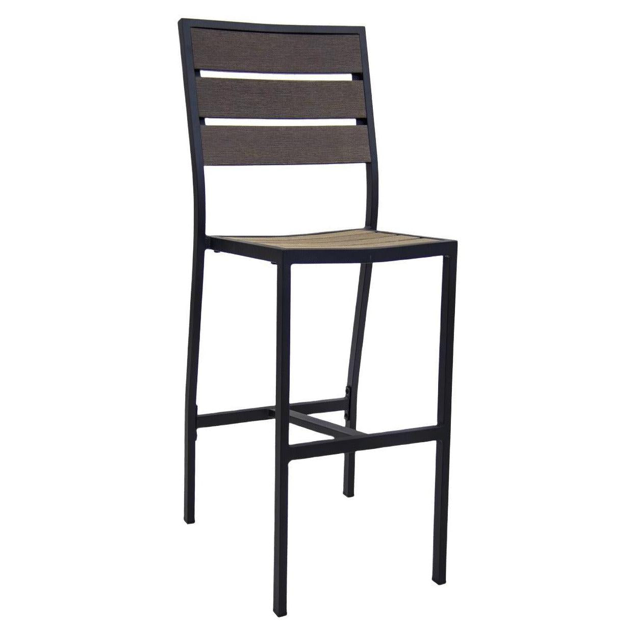 Black Aluminum Bar Stool with Dark Walnut Faux Teak