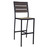 Black Aluminum Bar Stool with Dark Walnut Faux Teak