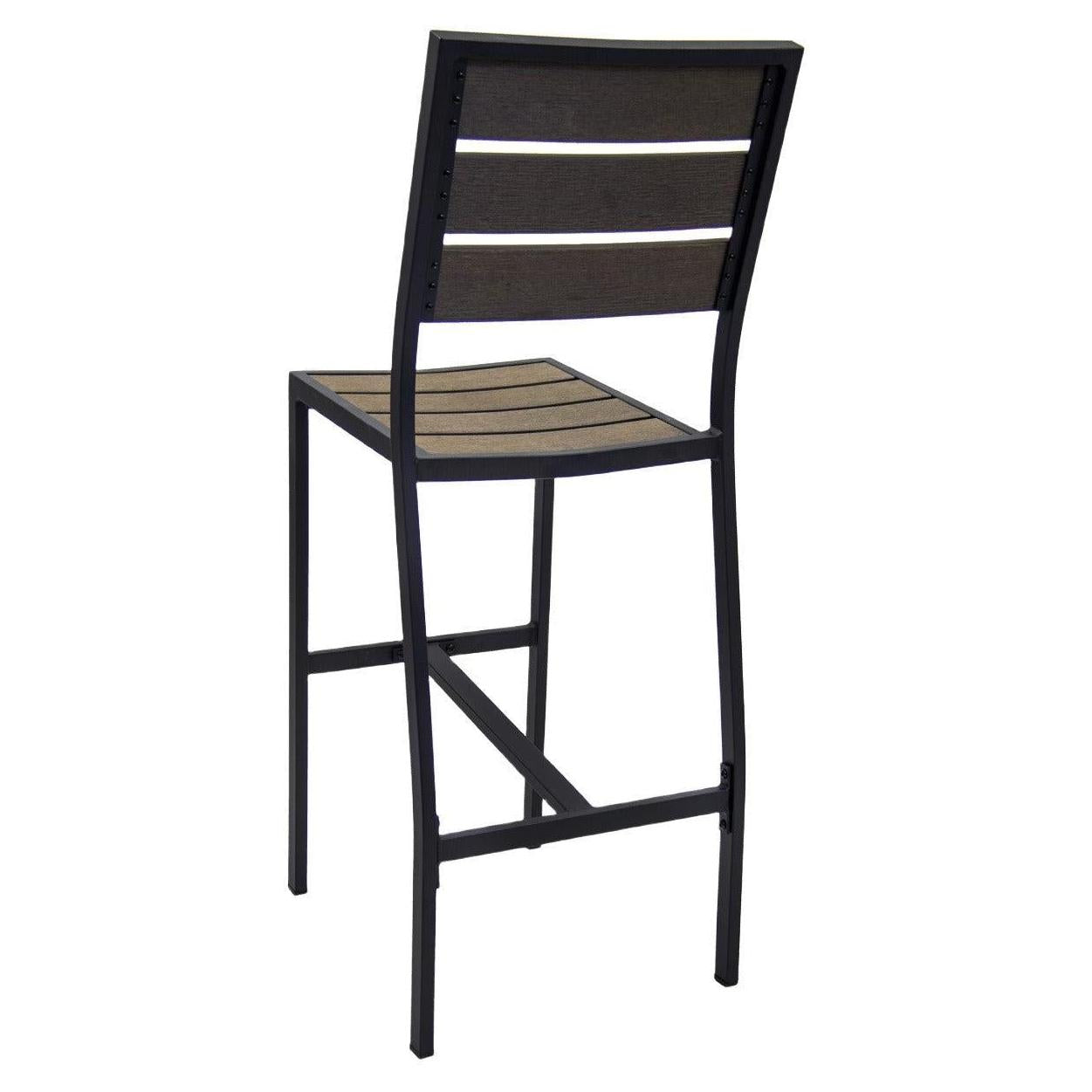 Black Aluminum Bar Stool with Dark Walnut Faux Teak