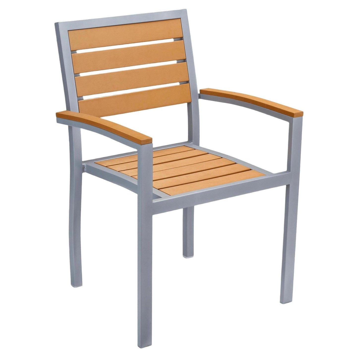 Metro Gray Aluminum Arm Chair with Natural Faux Teak19b9f498b7634d9524