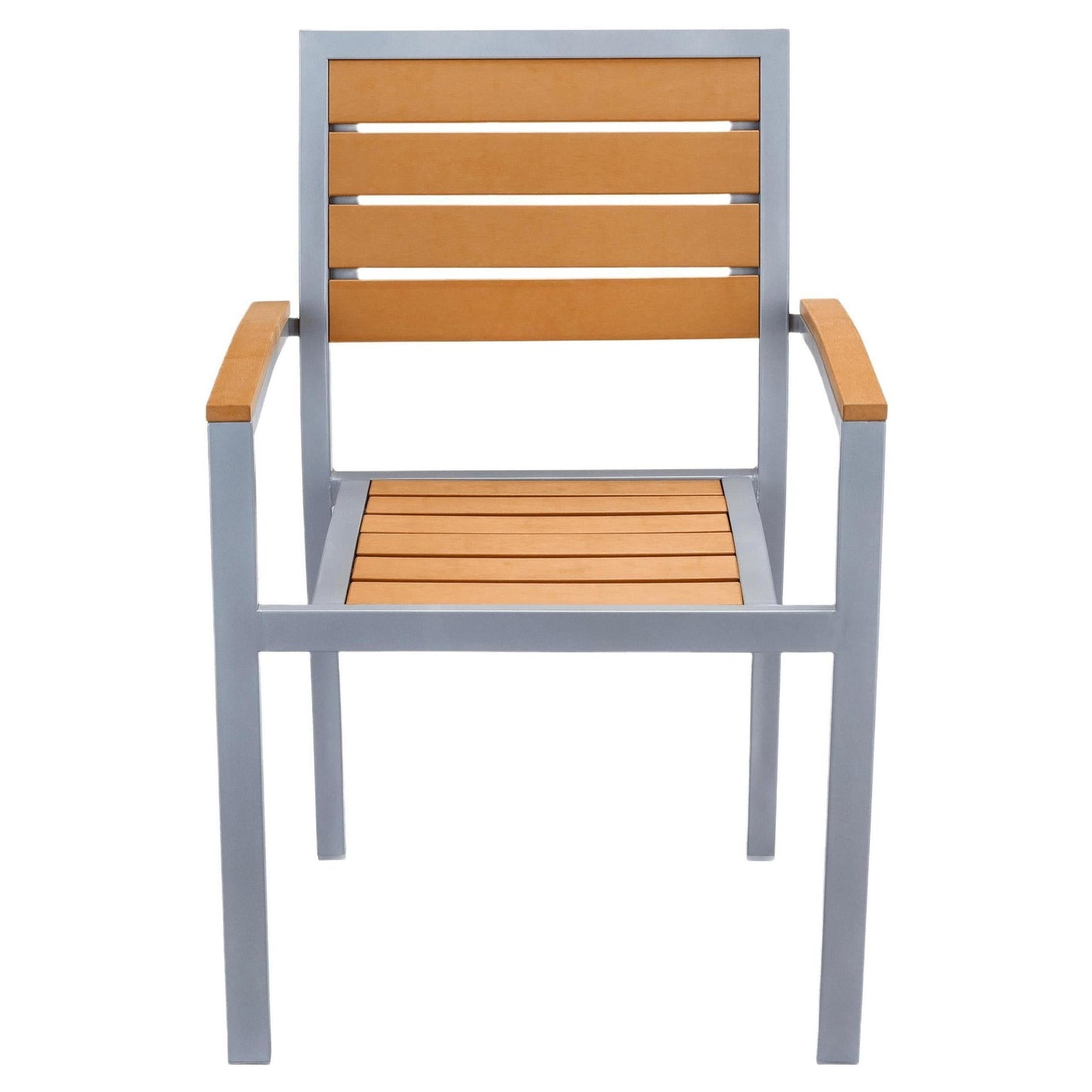 Metro Gray Aluminum Arm Chair with Natural Faux Teak19b9f498b76334eaa9