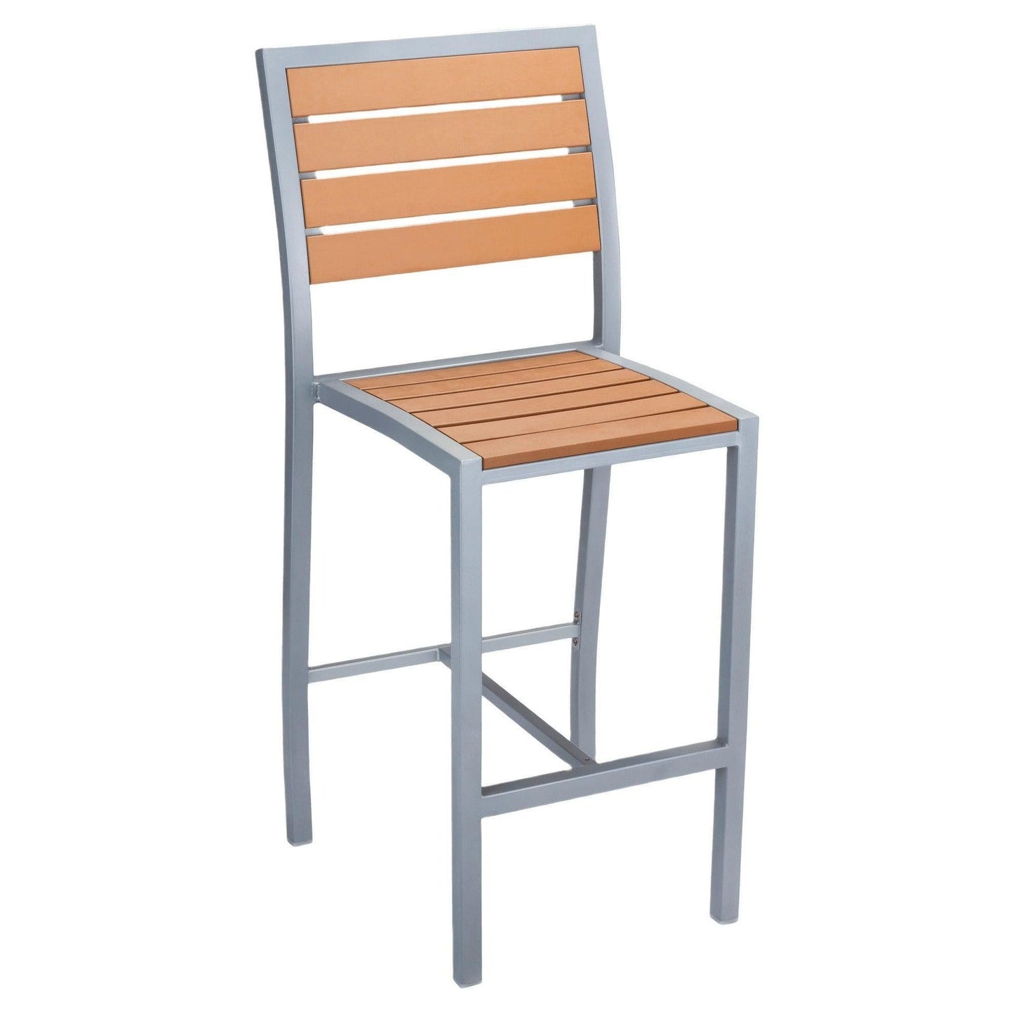 Grey Heavy Duty Patio Bar Stool with Faux Teak in Natural Finish