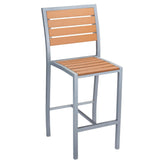 Grey Heavy Duty Patio Bar Stool with Faux Teak in Natural Finish