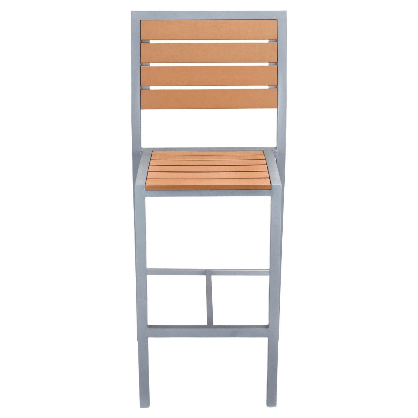 Grey Heavy Duty Patio Bar Stool with Faux Teak in Natural Finish