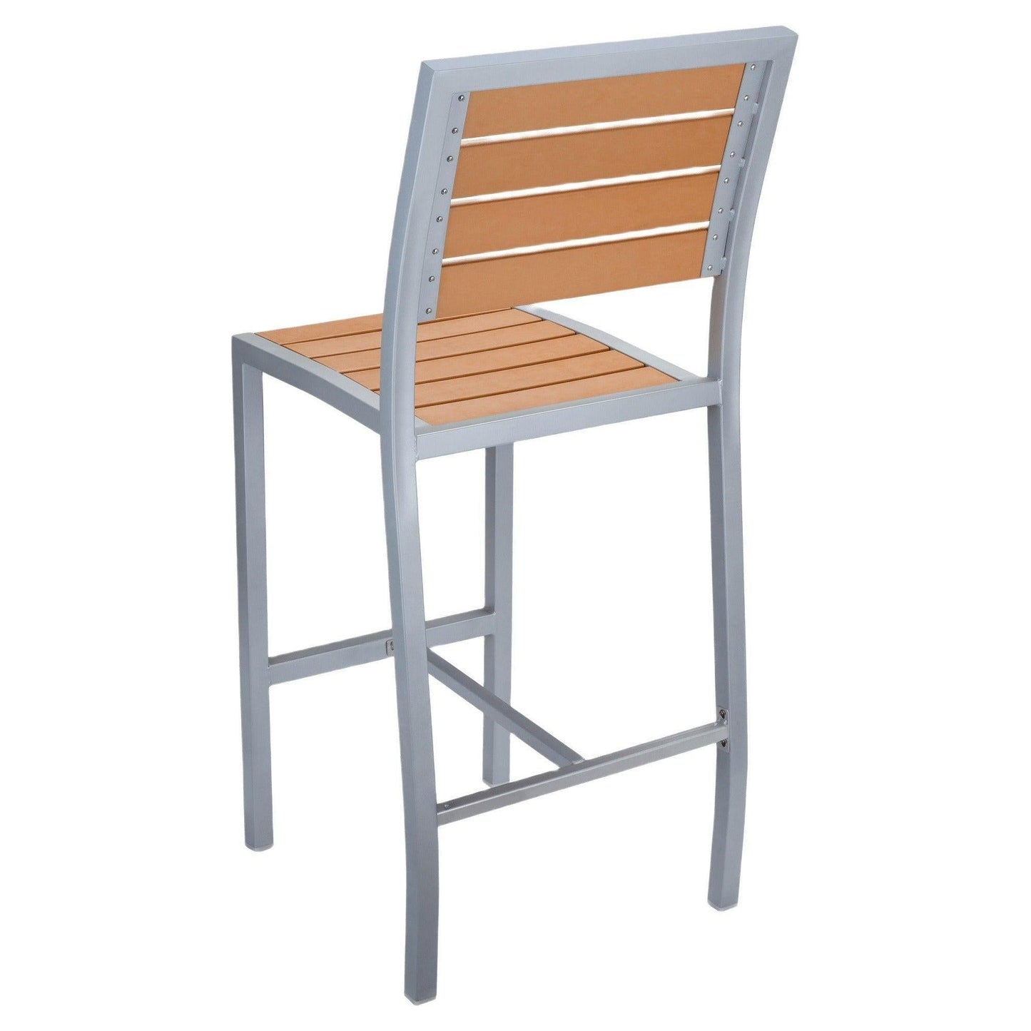 Grey Heavy Duty Patio Bar Stool with Faux Teak in Natural Finish