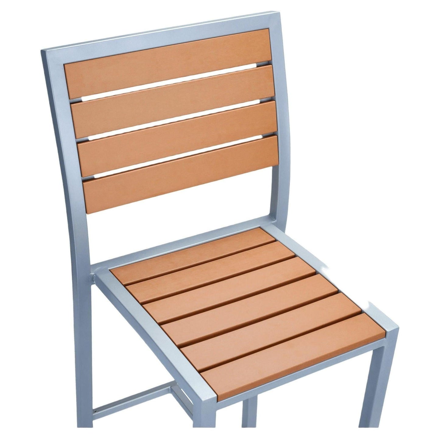 Grey Heavy Duty Patio Bar Stool with Faux Teak in Natural Finish