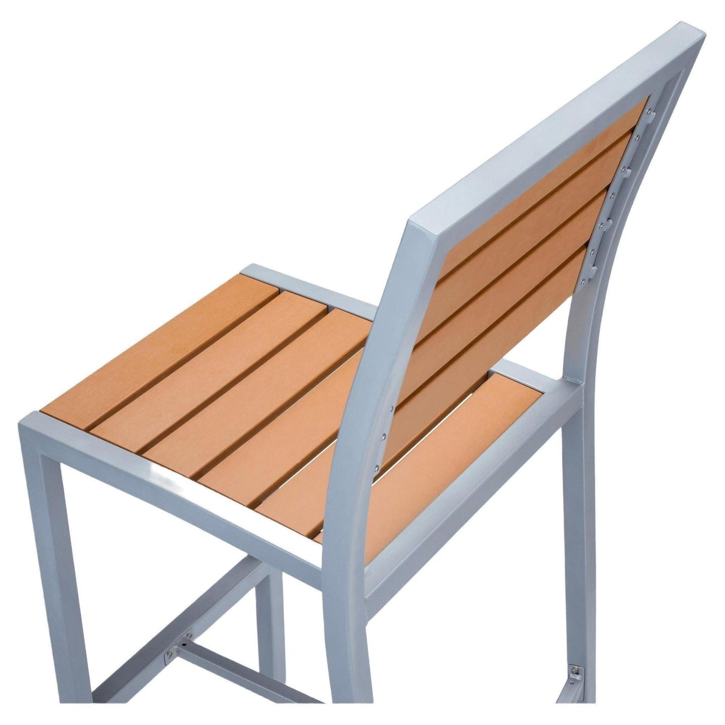 Grey Heavy Duty Patio Bar Stool with Faux Teak in Natural Finish