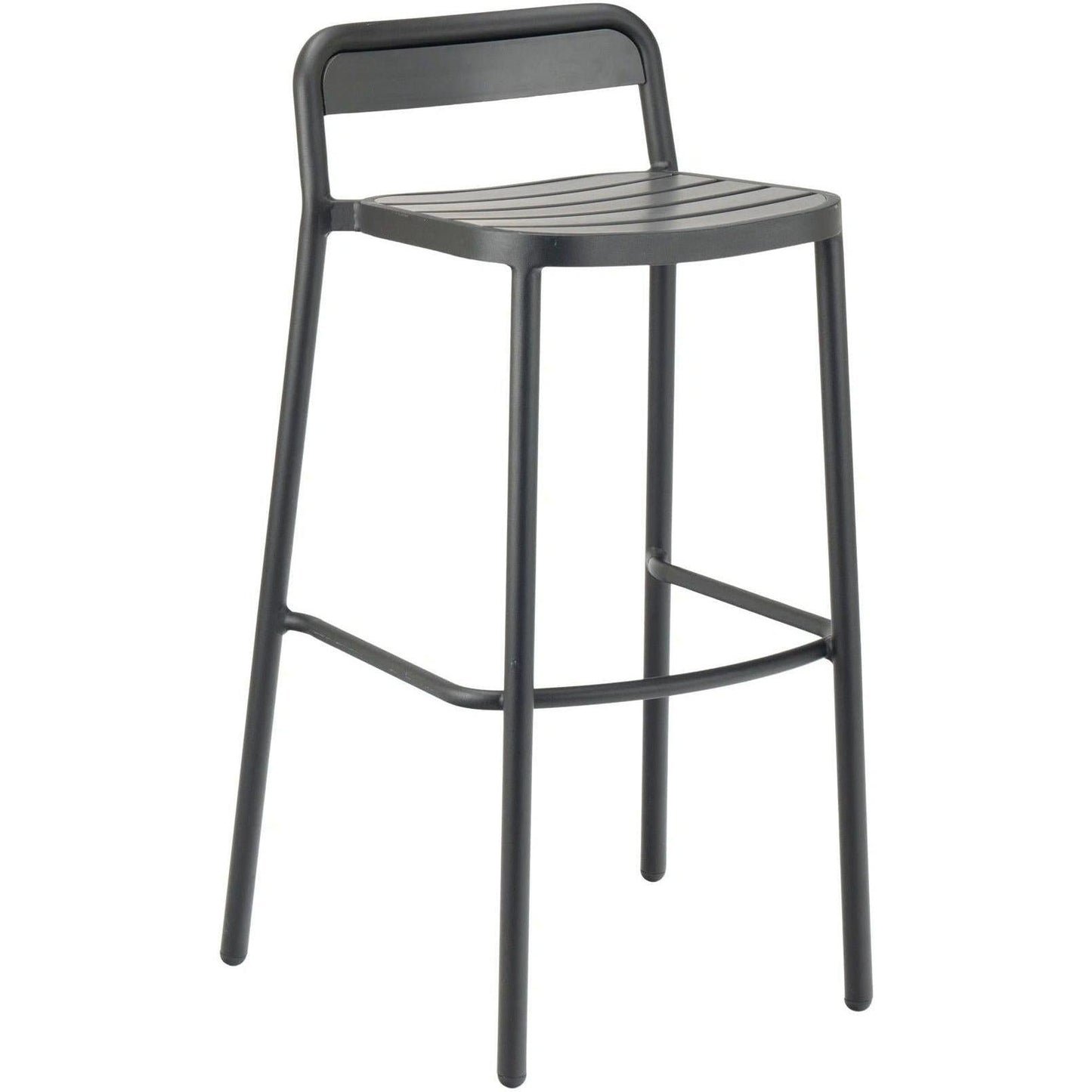 Oval Outdoor Teak Bar Stool with Low Back and Metal Frame