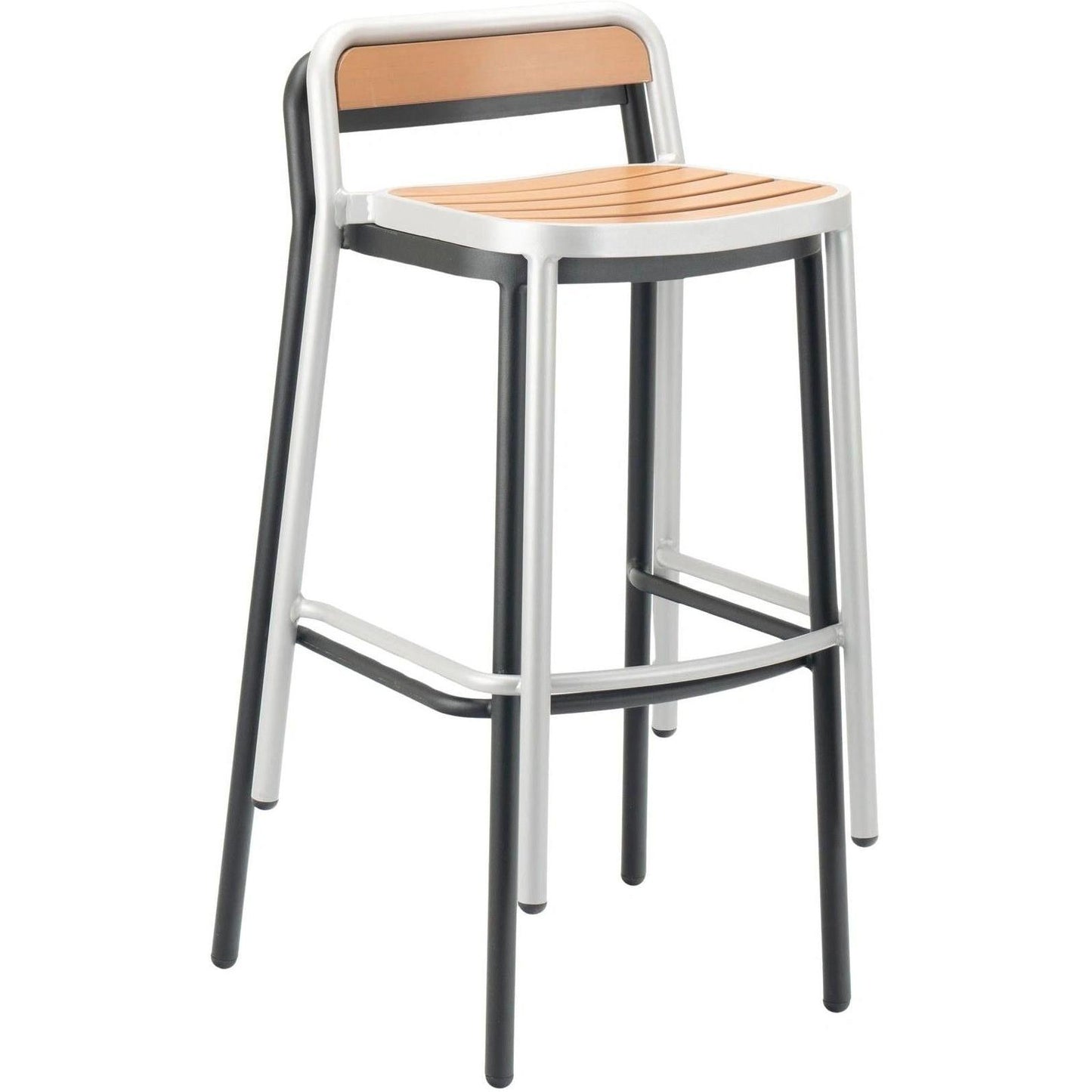 Oval Outdoor Teak Bar Stool with Low Back and Metal Frame
